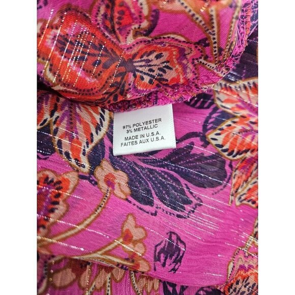 New Misa Leeva Mini Dress Womens S Fuchsia Batik Pink Sheer Chiffon Bell Sleeves - Picture 7 of 9